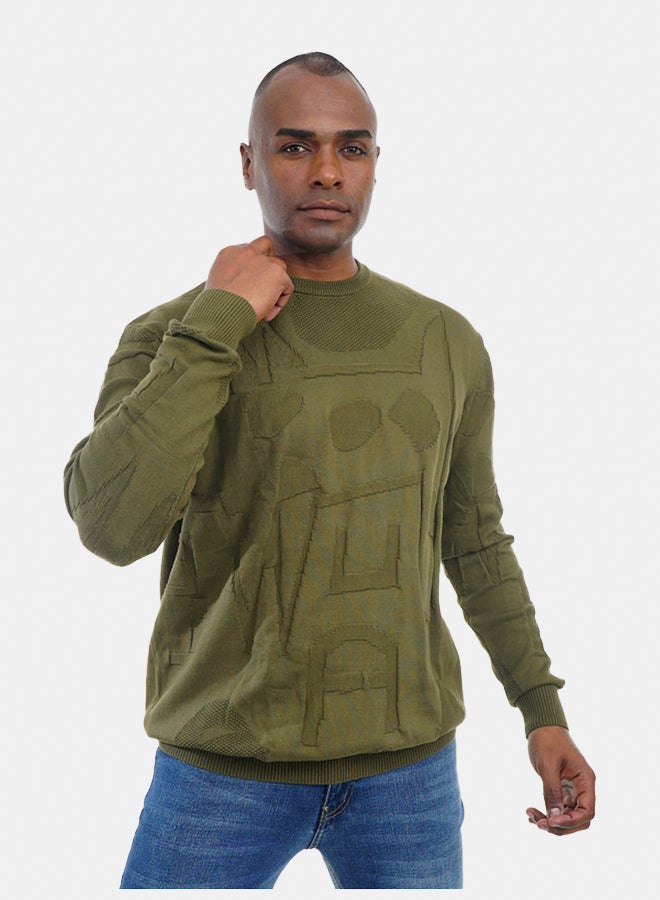 FIRE WOOD FireWood Textured Knit Sweater Crew Neck Long Sleeve For Men- Dark Green - Image 2